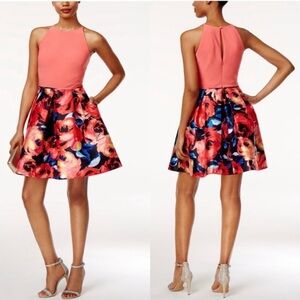 NWT Adrianna Papell Halter Jersey Floral Mikado Dress Size 6💕